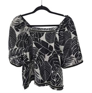 Cynthia Rowley 100% Linen Bubble Sleeve Top, Size Medium